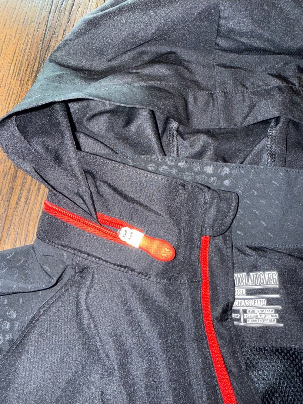 Under Armour Black Hooded Windbreaker with Red Trim